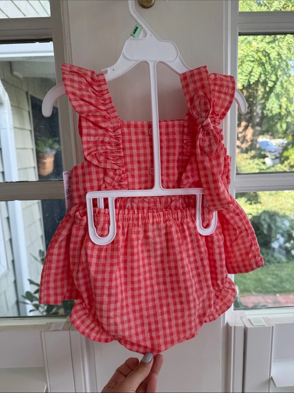 NWT Carter's Pink-Red Gingham Ruffle Bubble Romper and Bloomers